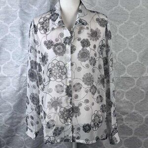 VTG Haband Women's Sheer Top Black White Geometric Size XL